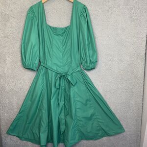 NWT Ashley Stewart Womens Puff Sleeve Square Neck Dress Kelly Green Size 14